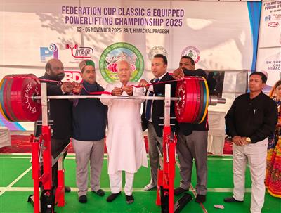 फेडरेशन कप पावरलिफ्टिंग चैंपियनशिप 2025 के दूसरे दिन विधानसभा अध्यक्ष कुलदीप पठानिया का स्वागत